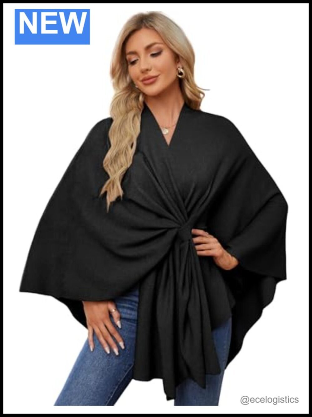 Elegant Shawl Wrap Open Front Poncho Sweater Spring Fall Winter Soft Loop Tab